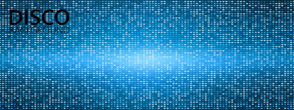 Sequin texture mosaic for blue disco background and pattern ball floor. Glitter dance black for shine iridescent abstract and design wallpaper grid. Disco sequin light for blue seamless tile.
