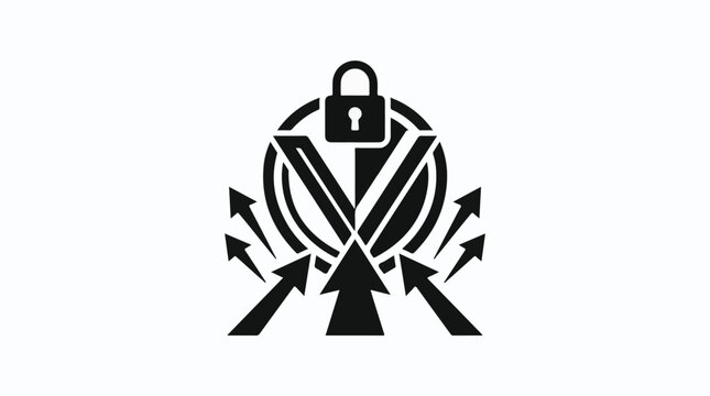 A black graphic icon depicts a locked shield with outward pointing arrows
