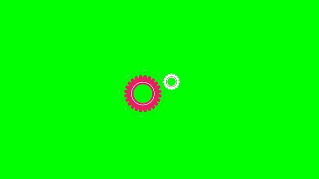Minimalist pink and white gear icon set isolated on a bright green background