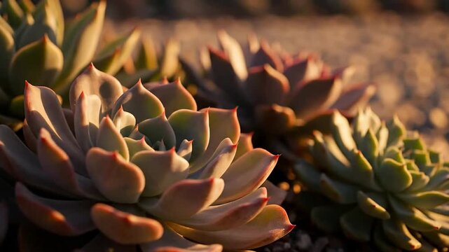 Close-Up Shot of Vibrant Succulents with Intricate Textures and Colors Against a Softly Blurred Background