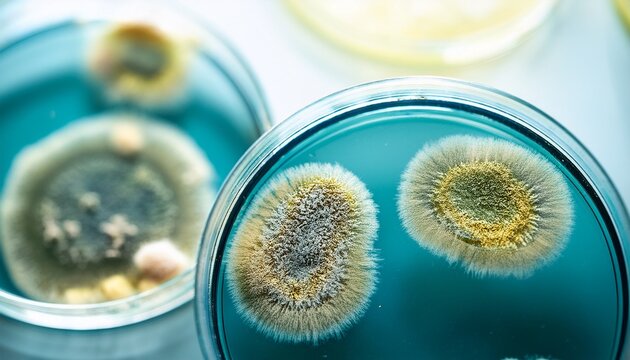close up of mold spores growing on a culture dish in a microbiology lab
