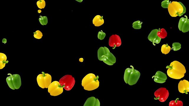 Moving fresh colorful capsicums motion graphics with plain black background