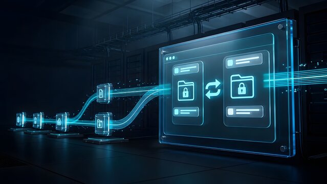 Secure data synchronization protocol, encrypted file exchange interface in modern enterprise data center facility