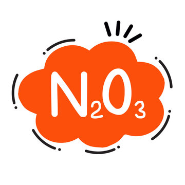 N2O3 Dinitrogen Trioxide Cute Doodle Icon, Hand Drawn Chemical Formula Sticker, Chemistry Compound Bubble Badge, Flat Vector Illustration, Science Education Clipart, Transparent Background Design
