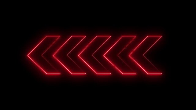 Neon sign left arrow pointer icon animation. arrow icon concept animation right to left direction looping arrow loading and navigation symbol on black background.4k animation video