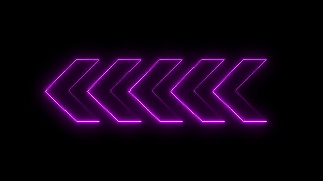 Neon sign left arrow pointer icon animation. arrow icon concept animation right to left direction looping arrow loading and navigation symbol on black background.4k animation video