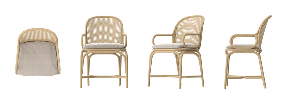 Elegant rattan bar stool with woven back and comfortable cushion