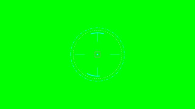 A digital interface circular targeting reticle on a bright green background