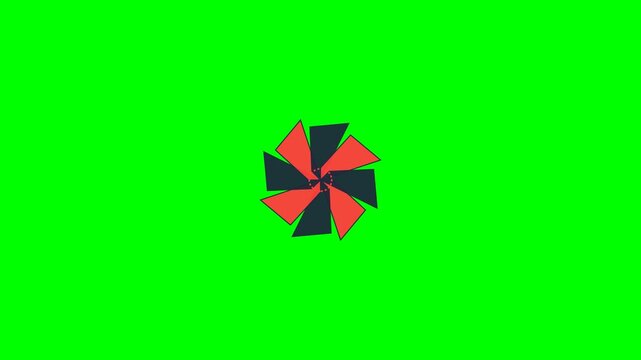 A vibrant digital pinwheel graphic featuring alternating orange and dark blades
