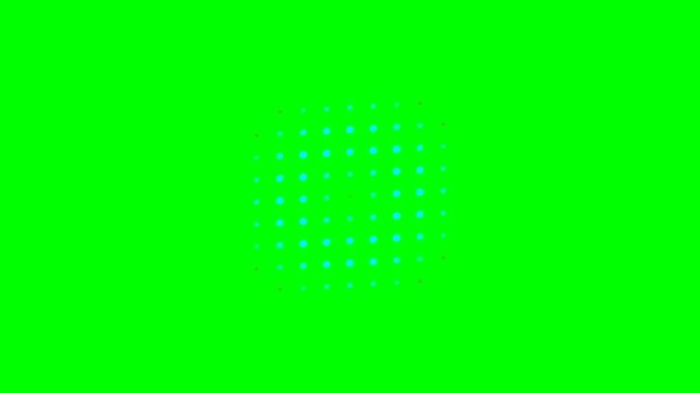A grid of small light blue dots arranged in a square on a bright green background