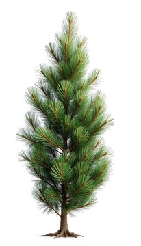 Isolated pine tree with feathery leaves on white background, forest, graphics