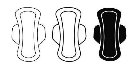 Sanitary Pad Icon Set – Feminine Hygiene Pad, Menstrual Protection, Women's Personal Care Product, Outline & Silhouette Vector Collection © Firoz Art Studio99