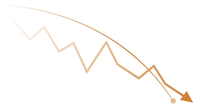 Abstract downward chart with a falling line and arrow decline loss or a negative business trend animation