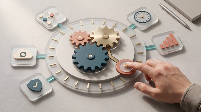 System integration workflow automation gear mechanism interface for business process efficiency and digital management