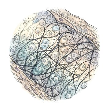 Elastic Cartilage Tissue Structure with Chondrocytes in Lacunae and Elastic Fibers Isolated on White Background