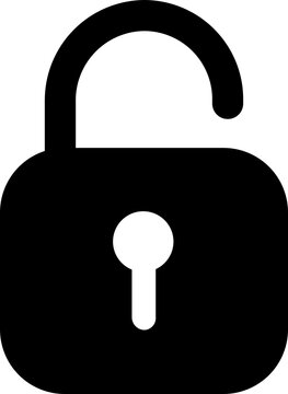 Black unlocked padlock icon for security and access