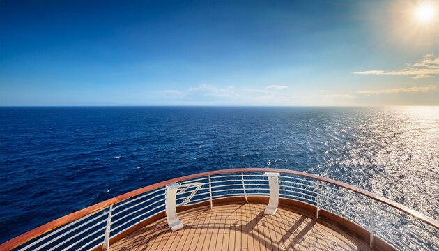 ocean view with copy space image of a cruise ship deck and railing