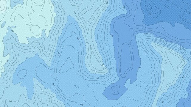 Ocean topographic map with depth markings, halftone background with light blue coloring