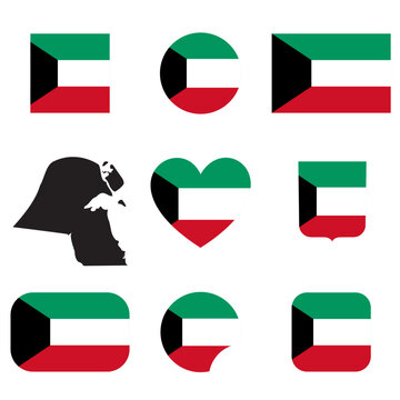 Kuwait Flag & map Icons - Vector Set