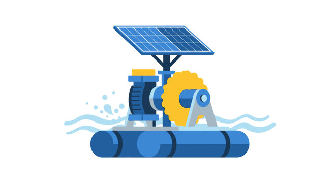 Solar Powered Floating Water Pump and Aerator Illustration for Sustainable Agriculture and Irrigation