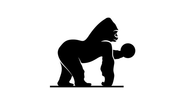 Gorilla Fitness, Gorilla Lifting Kettlebell, Black Isolated Vector Silhouette