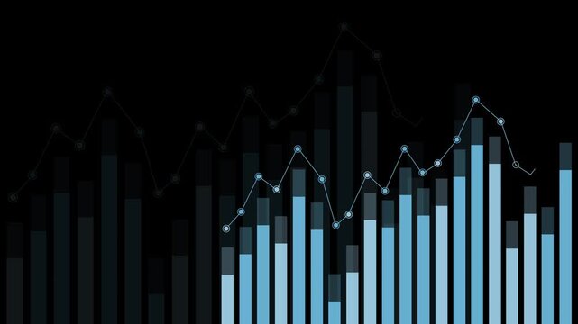 Abstract chart with bar graph and line graph showing business data trend animation