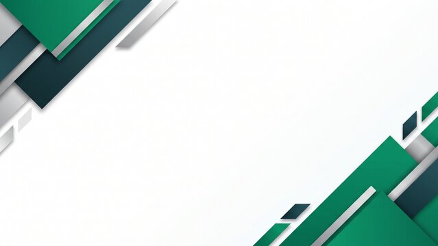 Minimal corporate background featuring split geometric corner blocks in emerald green and teal. Clean white layout with elegant negative space for business and professional designs.
