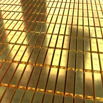 Square Perspective of Ordered Gold Bars - 3d illustration