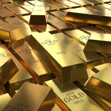 Square Close View of Gold Bullion Stack - 3d illustration