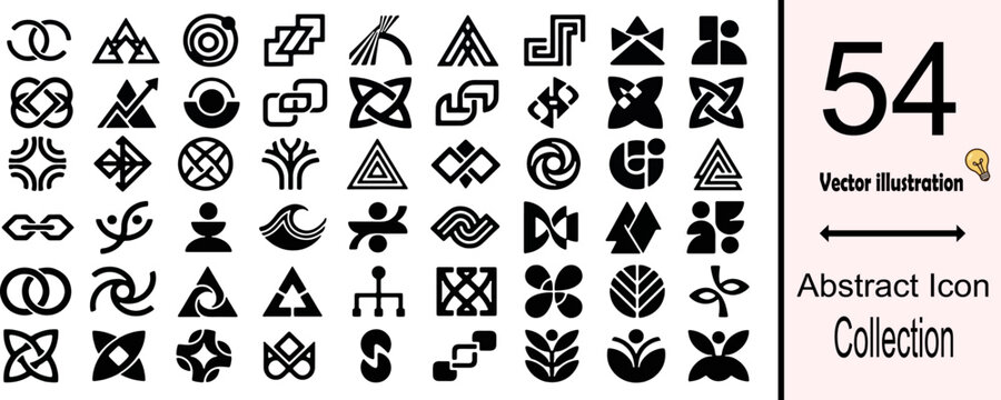 54 Abstract Vector Icons Collection Black Geometric Logo Set