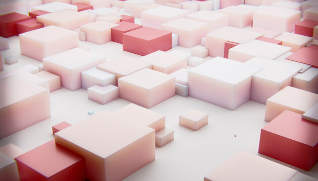 Abstract 3d rendering of soft shaded red and white geometric cubes