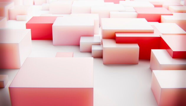 Abstract 3d rendering of red and white geometric blocks