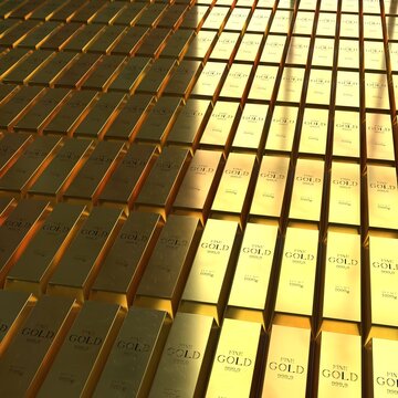 Square Pattern of Shiny Gold Bullion - 3d illustration