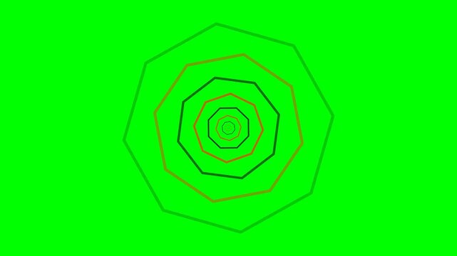 Concentric geometric octagonal shapes forming a tunnel on green screen