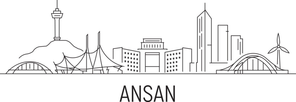 Simple black line art of Ansan skyline