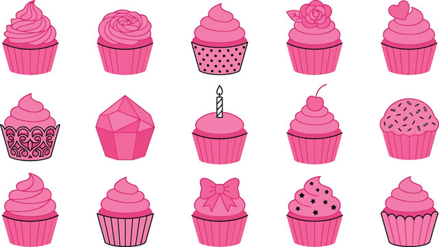 Breast cancer awareness vector bundle halloween themed pink cupcake collection featuring spooky designs for october fundraising events and cancer support graphic projects