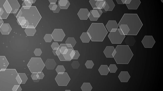 Hexagon tech background animation, Abstract background with translucent hexagons of varying sizes creating a tech-style bokeh effect