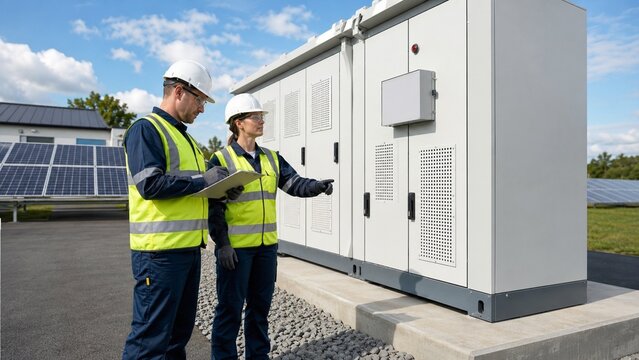 Maintenance team preparing a safe community battery inspection