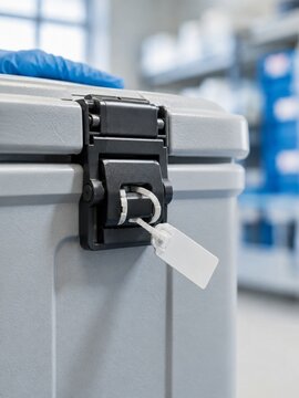 Close view of reusable cold-chain packaging prepared in a clinic