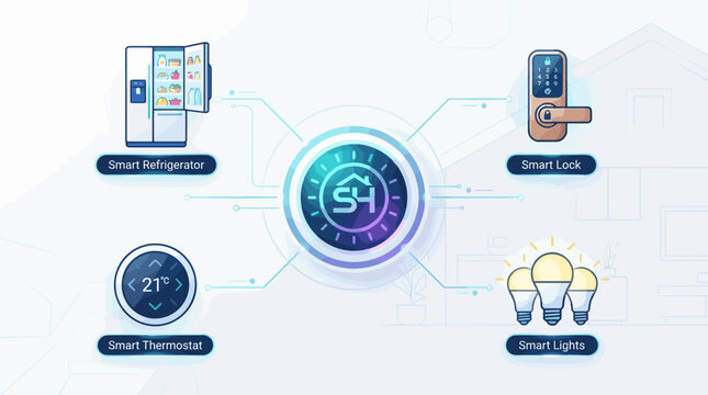 Smart home technology icons representing automation and control. &ldquo;Smart Home&rdquo; Synchronization  