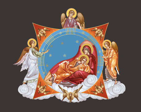 Eye of Providence. Illustration in Byzantine style with angels and seraphim
