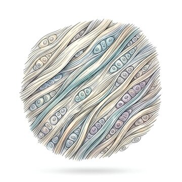 Fibrocartilage Tissue Structure with Chondrocytes in Lacunae and Collagen Fibers Isolated on White Background