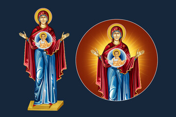 Obraz premium The Unbreakable Wall. Blessed Virgin Mary and Jesus Christ. Illustration - fresco set in Byzantine style