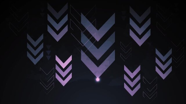 Abstract background with multiple chevron arrows and a glowing light point, representing direction progress and choice animation