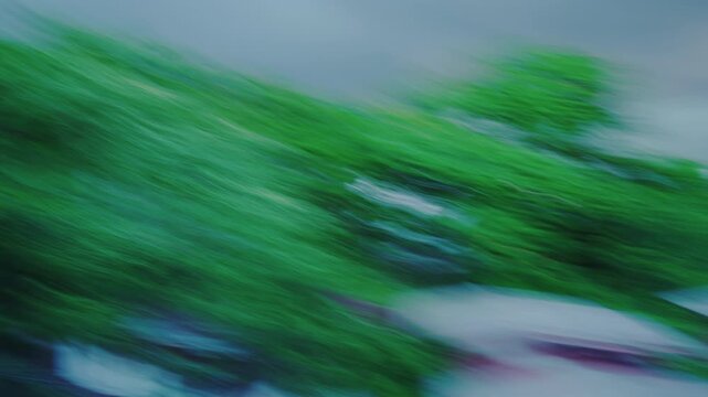 Intentional Camera Movement View of Trees and Stormy Cloudy Sky Before Rain Shot with Slow Shutter Motion Blur