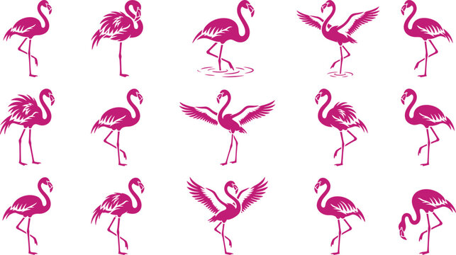 Breast cancer awareness vector bundle halloween themed pink flamingo illustrations set featuring various poses for creative design projects and seasonal holiday decorations