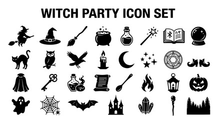 Halloween witch party icons. Set of magic spell and occult mystery vector symbols. © MDSHOFIULAZAM