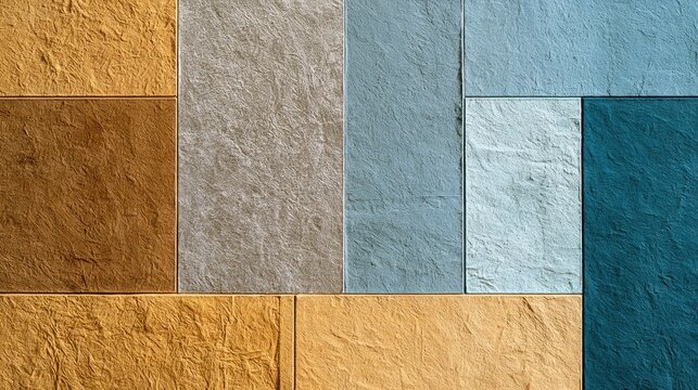 Geometric pattern of textured rectangles in warm and cool earth tones
