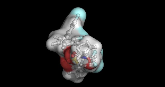 Oveporexton, wakefulness-promoting/ narcolepsy drug, 3D molecule 4K spinning