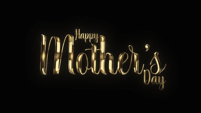 Happy Mother's Day seamlessly loopable text animation with shimmering gold particles luxury golden text animation with metallic glowing cinematic title opener in 4K motion graphics to celebrate mother